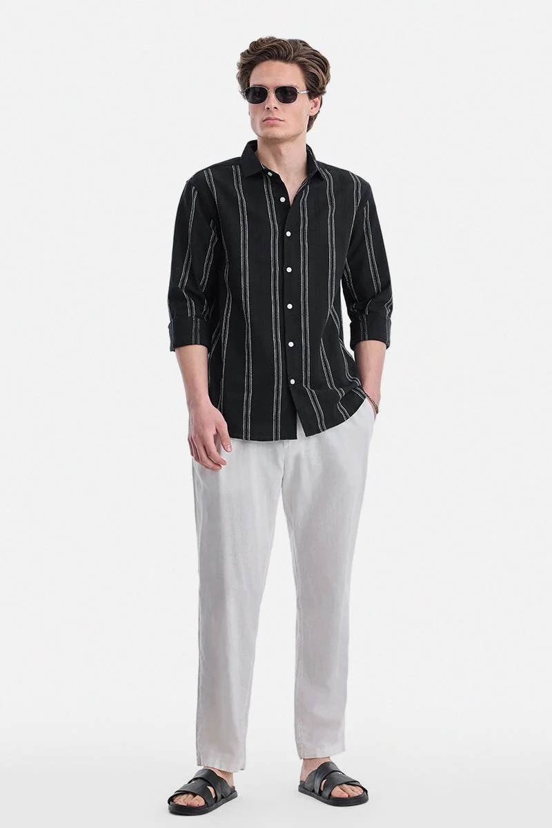 SNITCH Black Striped Long Sleeve Regular Fit Shirt