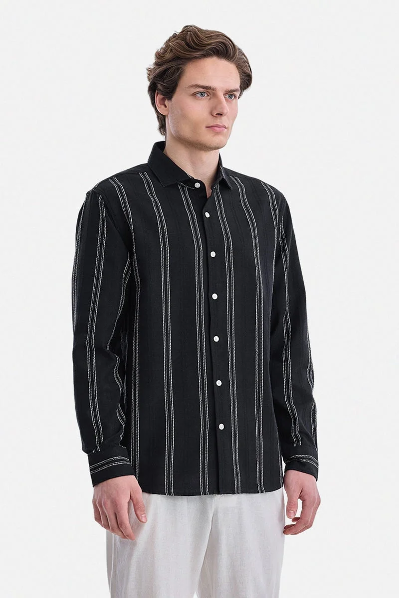 SNITCH Black Striped Long Sleeve Regular Fit Shirt
