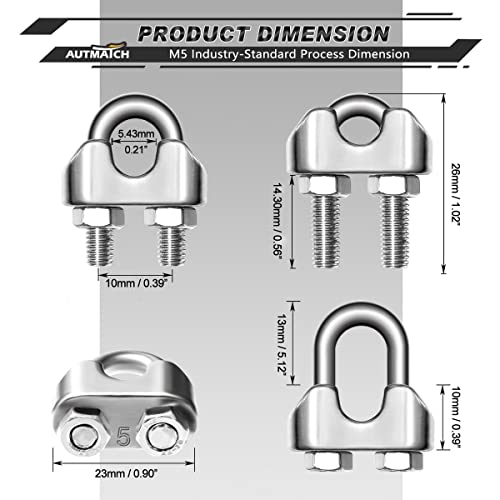 AUTMATCH M5 Wire Rope Cable Clip Clamp 3/16 Inch, 304 Stainless Steel U Bolt Saddle Fastener, 10 Pack - Image 2