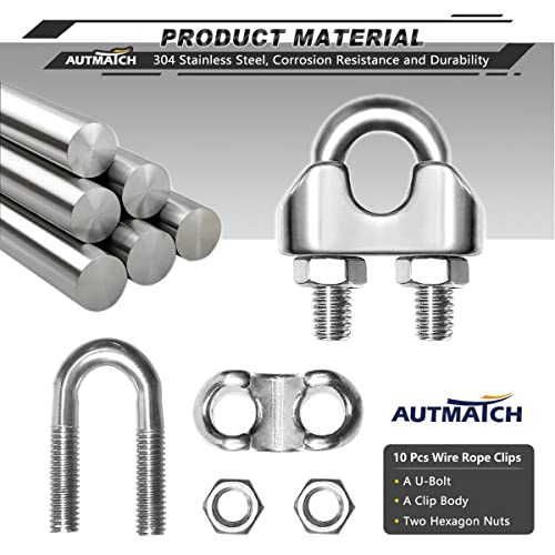 AUTMATCH M5 Wire Rope Cable Clip Clamp 3/16 Inch, 304 Stainless Steel U Bolt Saddle Fastener, 10 Pack - Image 3