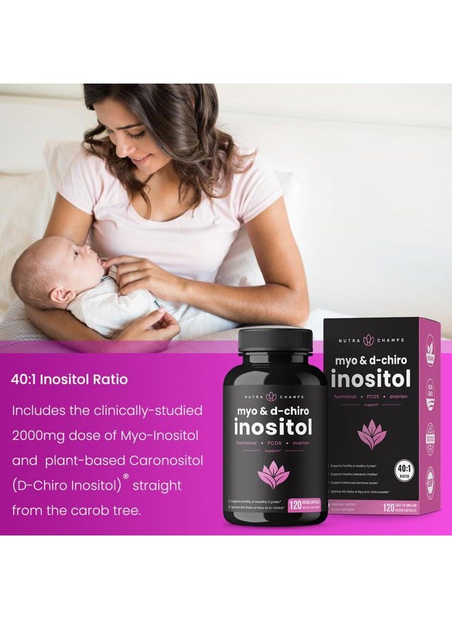 NutraChamps - مكمل Myo-Inositol &amp; D-Chiro Inositol [نسبة 40: 1] مسحوق B8 معزز بالفيتكس وحمض الفوليك | دعم المبيض ومتلازمة تكيس المبايض + الخصوبة وتوازن الهرمونات للنساء والرجال | 120 كبسولة نباتية - Image 1