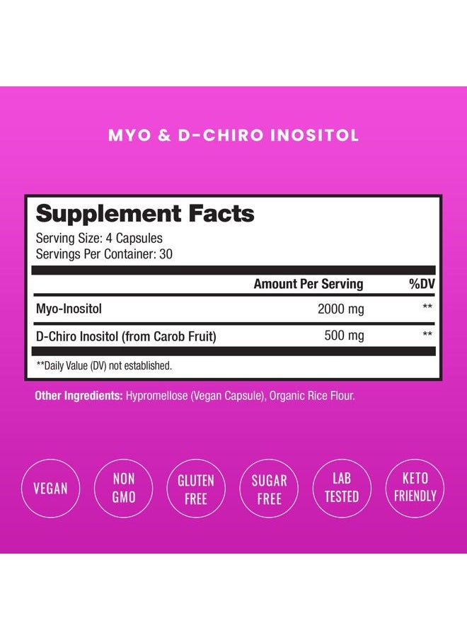 NutraChamps - مكمل Myo-Inositol &amp; D-Chiro Inositol [نسبة 40: 1] مسحوق B8 معزز بالفيتكس وحمض الفوليك | دعم المبيض ومتلازمة تكيس المبايض + الخصوبة وتوازن الهرمونات للنساء والرجال | 120 كبسولة نباتية - Image 1