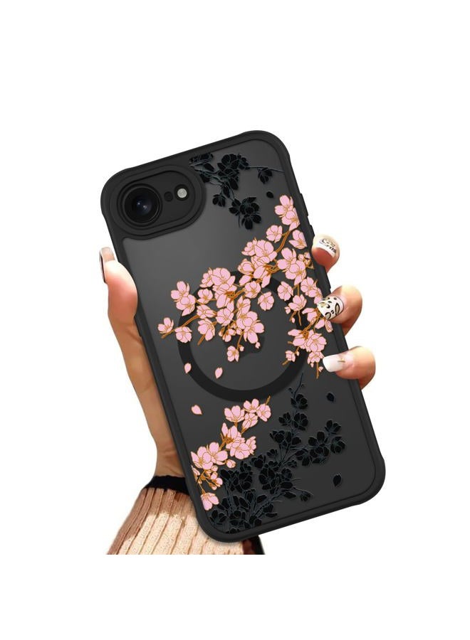 OOK Case for iPhone 16e 2025 (Compatible with MagSafe) Floral Flowers Design Phone Cover Soft TPU + Hard PC Anti-Scratch Shockproof Magnetic Case for Women - Pink - Image 1