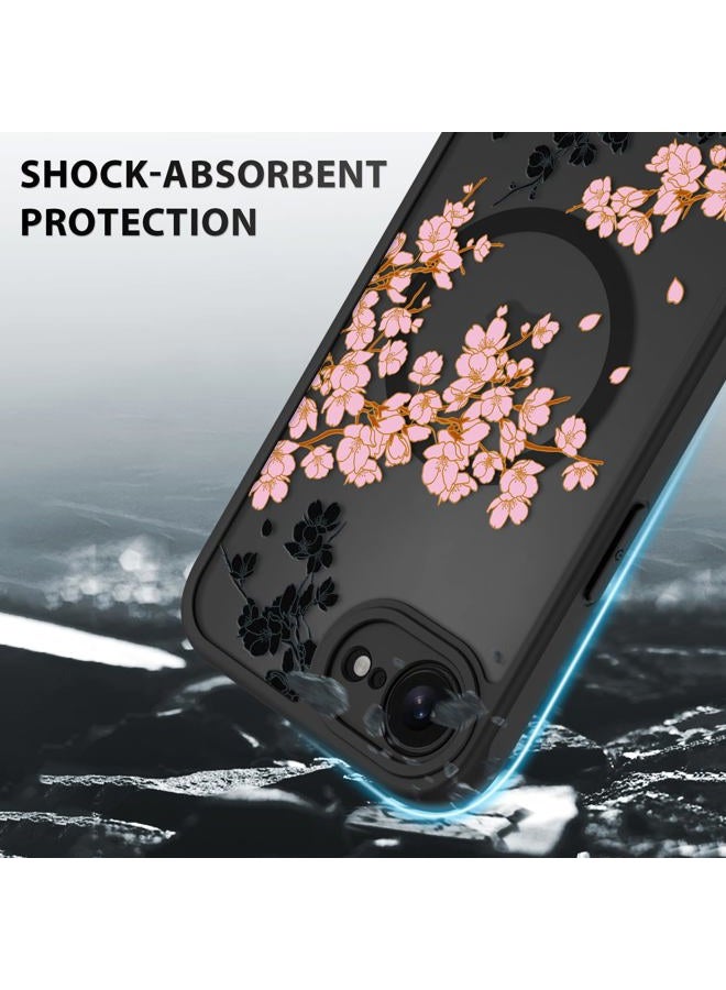 OOK Case for iPhone 16e 2025 (Compatible with MagSafe) Floral Flowers Design Phone Cover Soft TPU + Hard PC Anti-Scratch Shockproof Magnetic Case for Women - Pink - Image 4