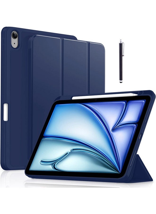 Robustrion - Robustrion Case Cover for iPad Air 11 inch Cover M2 2024 / iPad Air 5th 6th Generation Cover / 4th Gen 10.9 inch with [Pencil Holder Right Side] [Flexible Back] [Auto Sleep Wake] and Stylus Pen - Navy - Image 1