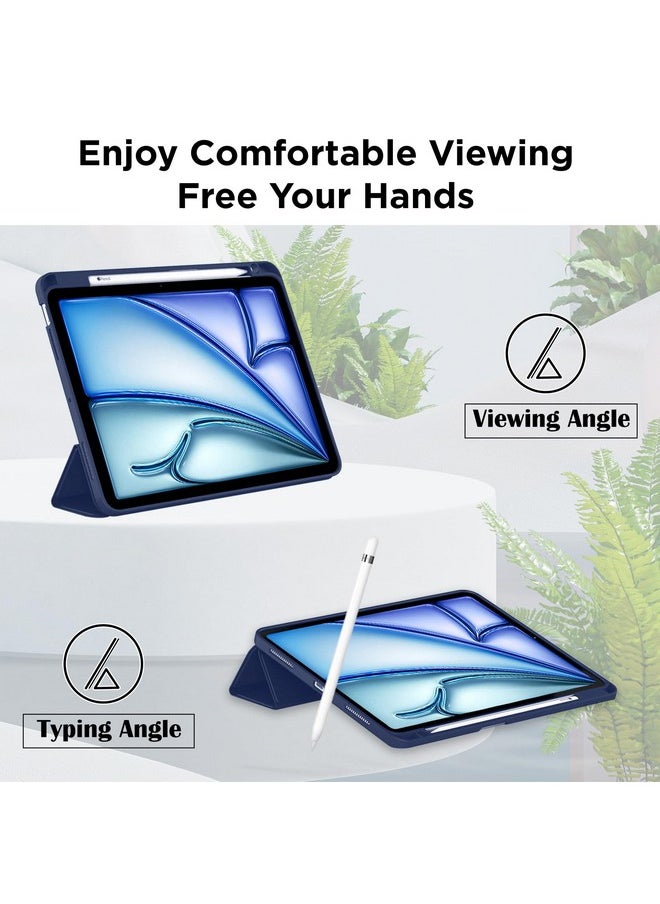 Robustrion - Robustrion Case Cover for iPad Air 11 inch Cover M2 2024 / iPad Air 5th 6th Generation Cover / 4th Gen 10.9 inch with [Pencil Holder Right Side] [Flexible Back] [Auto Sleep Wake] and Stylus Pen - Navy - Image 1