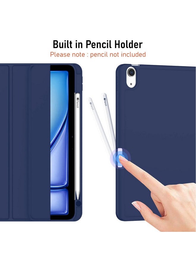 Robustrion - Robustrion Case Cover for iPad Air 11 inch Cover M2 2024 / iPad Air 5th 6th Generation Cover / 4th Gen 10.9 inch with [Pencil Holder Right Side] [Flexible Back] [Auto Sleep Wake] and Stylus Pen - Navy - Image 1