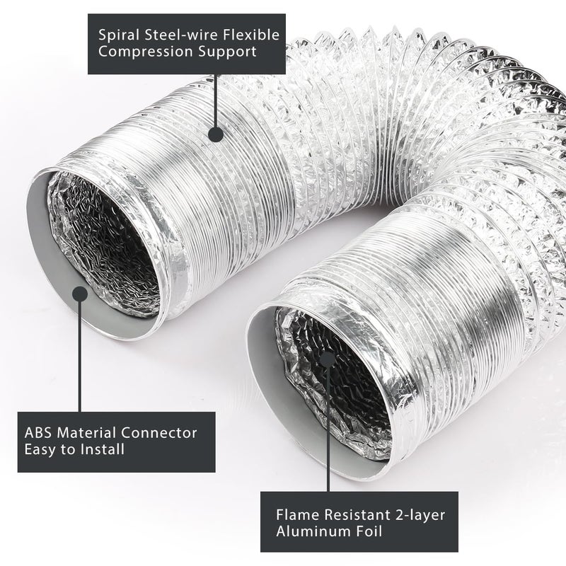 YIJUHOU 4-Inch Dryer Vent Hose 26FT, Flexible Aluminum Duct with 2 Clamps, Heavy-Duty Four Layer Protection for HVAC Ventilation and Exhaust - Image 2