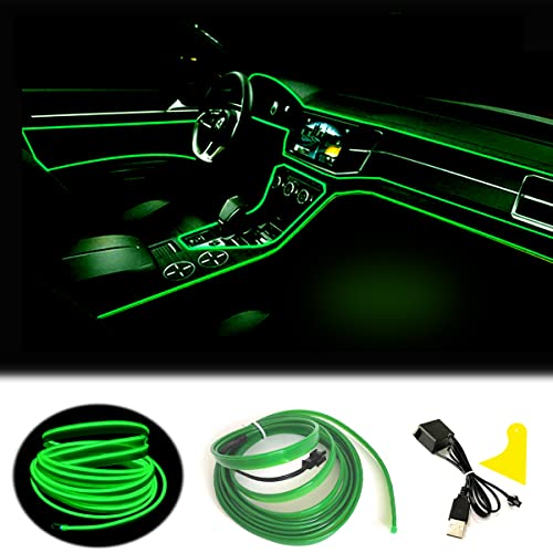 Maxlaxer El Wire Green Interior Car LED Strip Lights, 10M Neon Wire USB 5V with Fuse Protection for Automotive Car Interior Decoration with 6mm Sewing Edge - Image 1