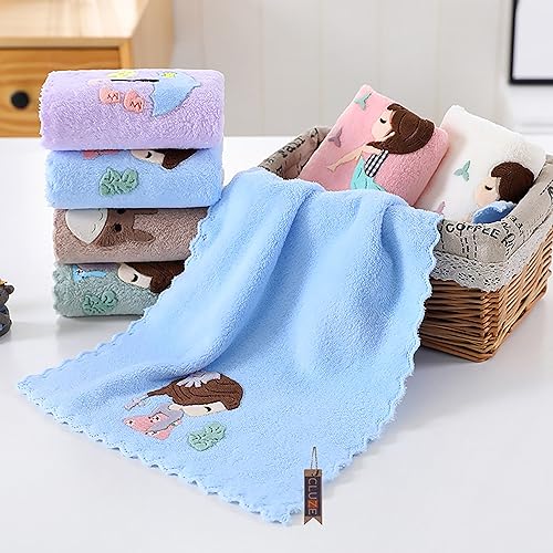 CLUZE Microfiber Wash Towels Quick Absorbent Soft Coral Fleece Kids Handkerchief- Face Towel for Girls Cute Doll Embroidered Hanky, Baby Shower Gift (35x75 cm) (Sky) - Image 2