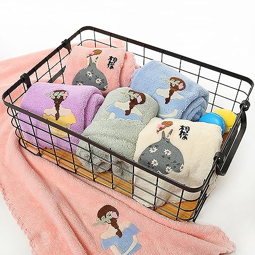 CLUZE Microfiber Wash Towels Quick Absorbent Soft Coral Fleece Kids Handkerchief- Face Towel for Girls Cute Doll Embroidered Hanky, Baby Shower Gift (35x75 cm) (Sky) - Image 4