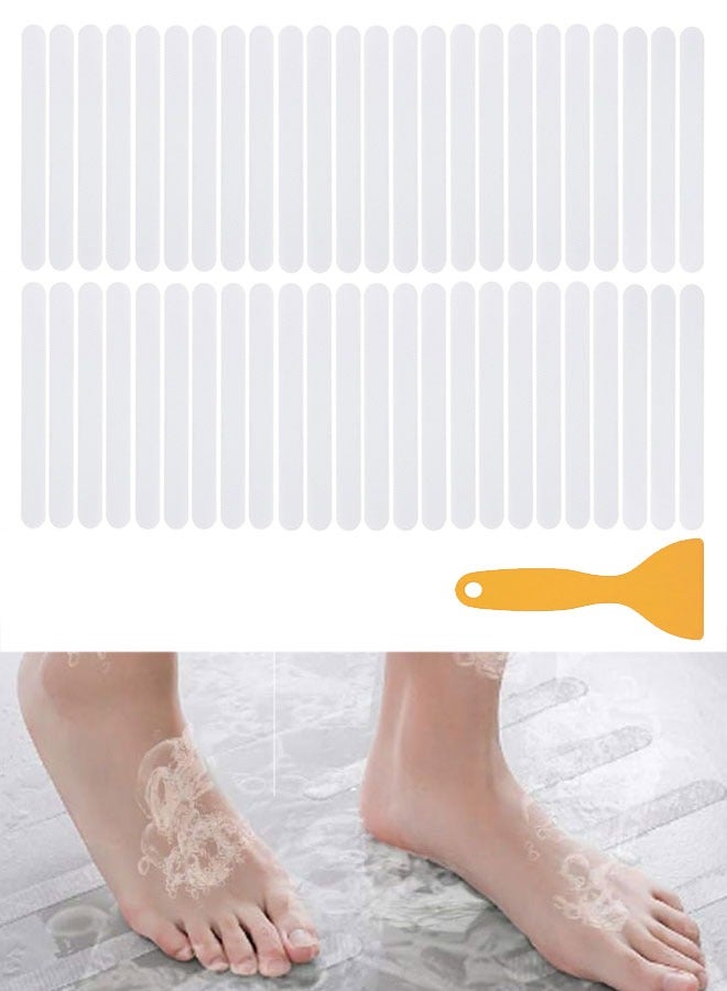 HAWAWA Anti Slip Shower Stickers, 48 PCS Safety Bathtub Strips Adhesive Decals, Bathtub Non Slip Stickers and Scraper for Bath Tub, Shower Floor, Stairs, Ladders Clear - Image 1
