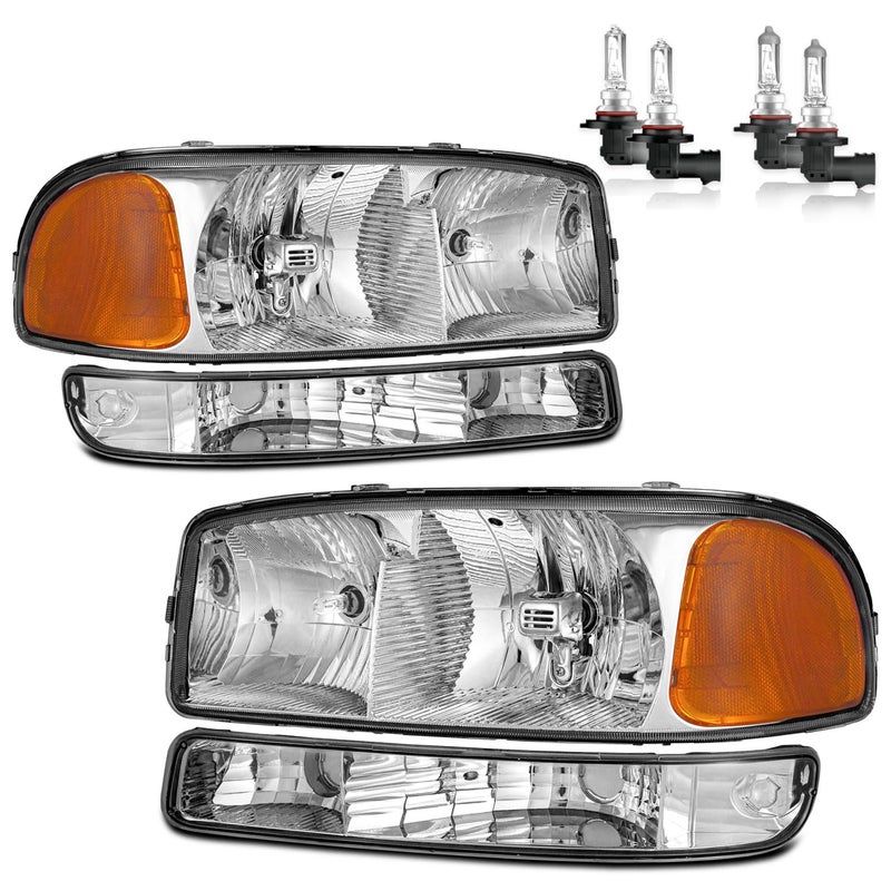 ROADEAL Headlights W/Bulbs for 1999-2007 GMC Sierra, for 2000-2006 GMC Yukon Halogen Headlamp Replacement Driver & Passenger Side - Image 1