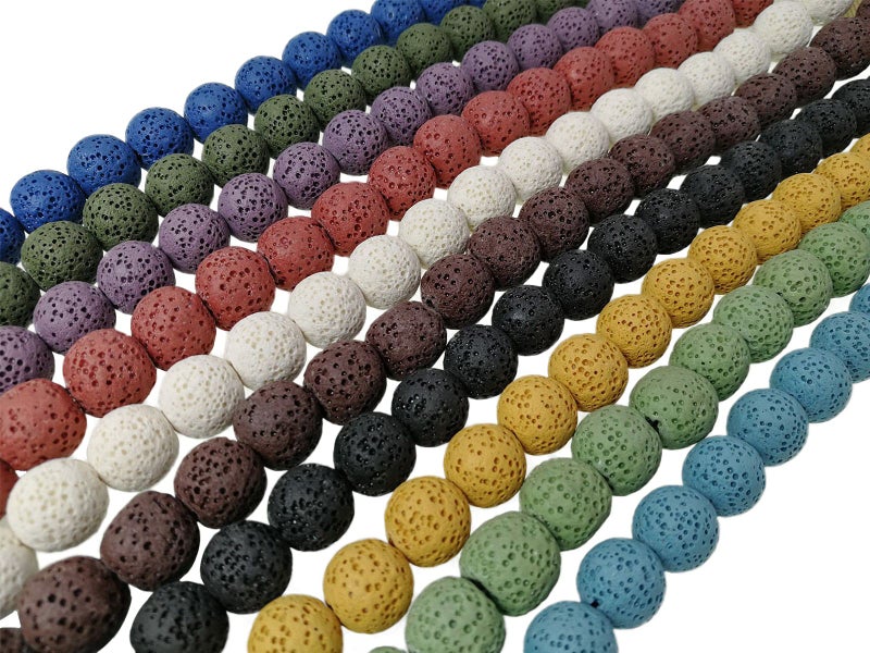 12mm Lava Rock Beads for Jewerly Making Supplies100pcs Natural Gemstone Semi Precious Stones Beads Bulk Essential Oil Diffuser Loose Bead for Bracelet DIY Crafts Projects