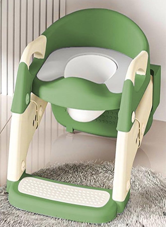 Kiddery مقعد تدريب الأطفال على استخدام النونية من كيدري، مكون من 4 خطوات، قابل للتعديل مع مقابض أمان، تصميم مانع للانزلاق، كرسي قابل للطي، يناسب المراحيض الهندية والغربية (أخضر، قابل للتحويل) - Image 2