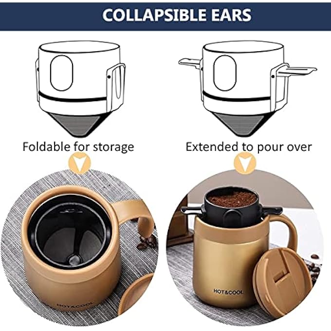 ELEPHANTBOAT Filter Coffee Maker With Bottom Cup Double Mesh Pour Over Coffee Filter Food Grade Stainless Steel  Plastic Dripper 100 Paperless Foldable To Fit Most Cup Keep Flavour Easy Use  Clean - Image 5