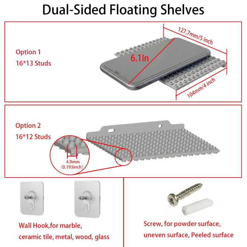 TERDEWE 6 Pack Floating Shelves for Wall Compatible with Lego Building Bricks,16x13 Studs for Display and Protect Completed Legos Projects, Dual-Sided Display Shelves for Room Decor Grey - Image 5