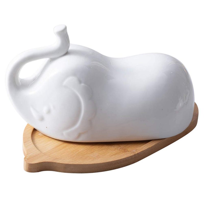 DOITOOL Ceramic Butter Dish with Tray, butter box Elephant Shape Butter Container Porcelain Butter Keeper Butter Holder, Dishwasher large butter dish Safe fruite plate  - Image 1