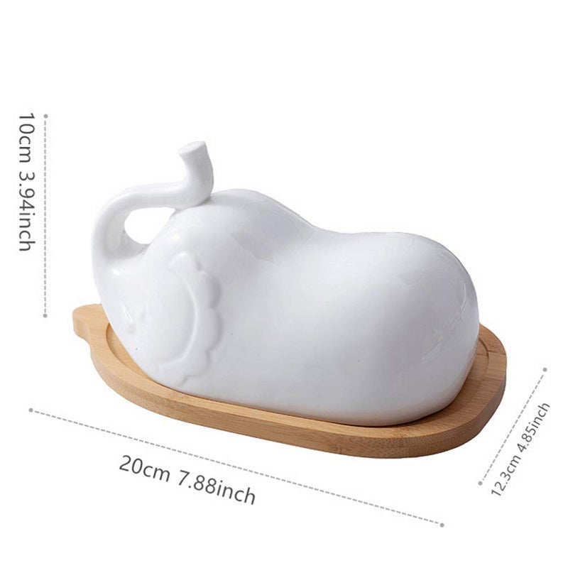 DOITOOL Ceramic Butter Dish with Tray, butter box Elephant Shape Butter Container Porcelain Butter Keeper Butter Holder, Dishwasher large butter dish Safe fruite plate  - Image 3