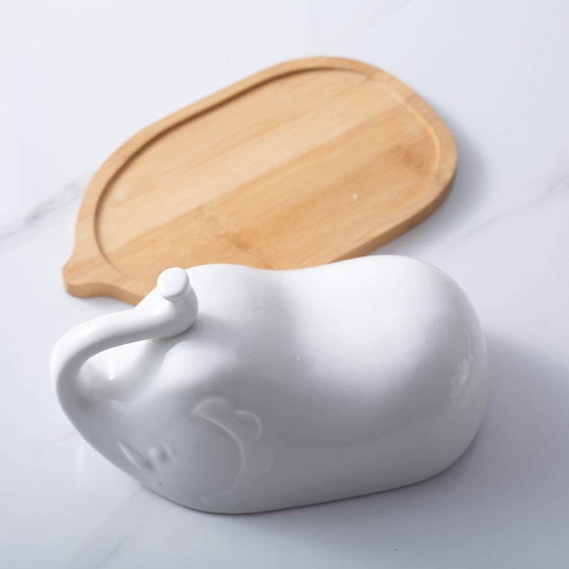 DOITOOL Ceramic Butter Dish with Tray, butter box Elephant Shape Butter Container Porcelain Butter Keeper Butter Holder, Dishwasher large butter dish Safe fruite plate  - Image 2