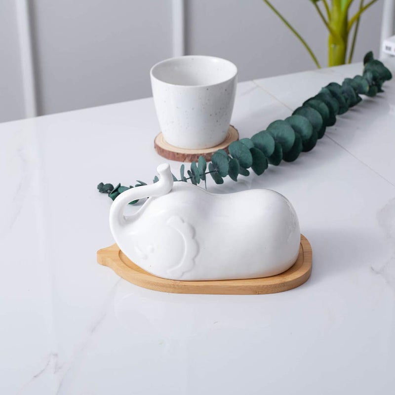 DOITOOL Ceramic Butter Dish with Tray, butter box Elephant Shape Butter Container Porcelain Butter Keeper Butter Holder, Dishwasher large butter dish Safe fruite plate  - Image 5