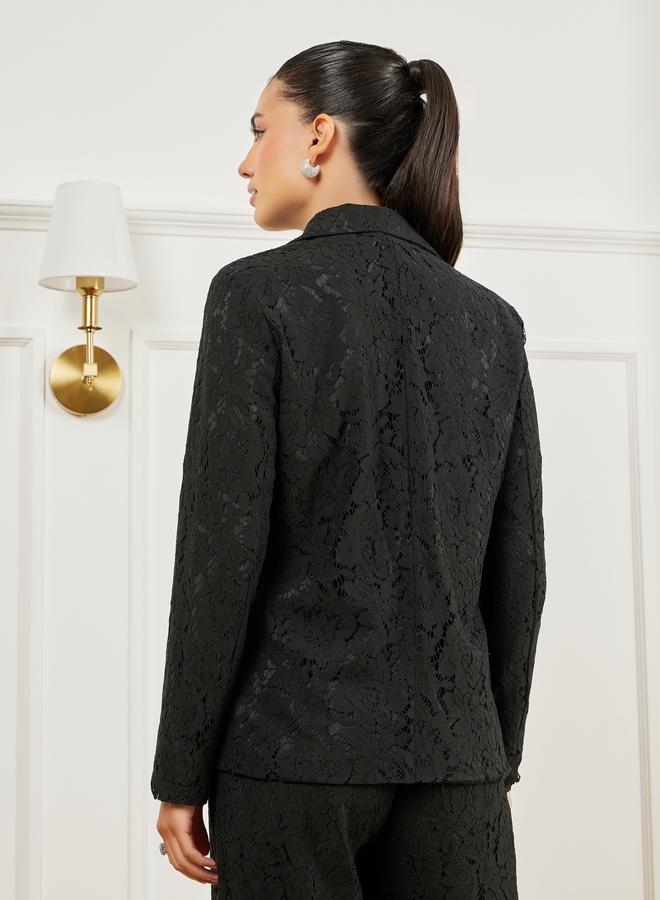 Styli Black Regular Fit Regular Length Lace Blazer - Image 5