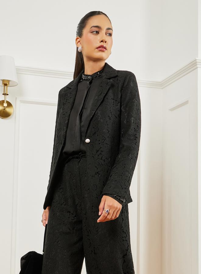 Styli Black Regular Fit Regular Length Lace Blazer - Image 1