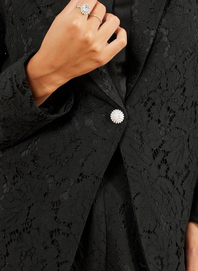 Styli Black Regular Fit Regular Length Lace Blazer - Image 4