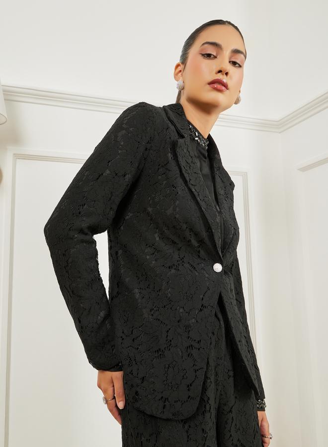 Styli Black Regular Fit Regular Length Lace Blazer - Image 3