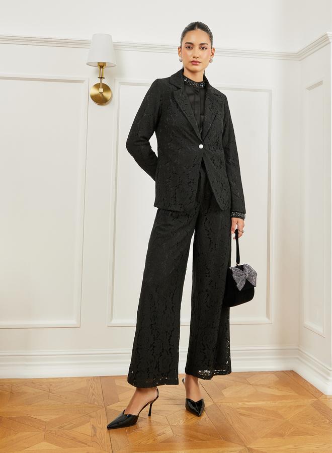 Styli Black Regular Fit Regular Length Lace Blazer - Image 2