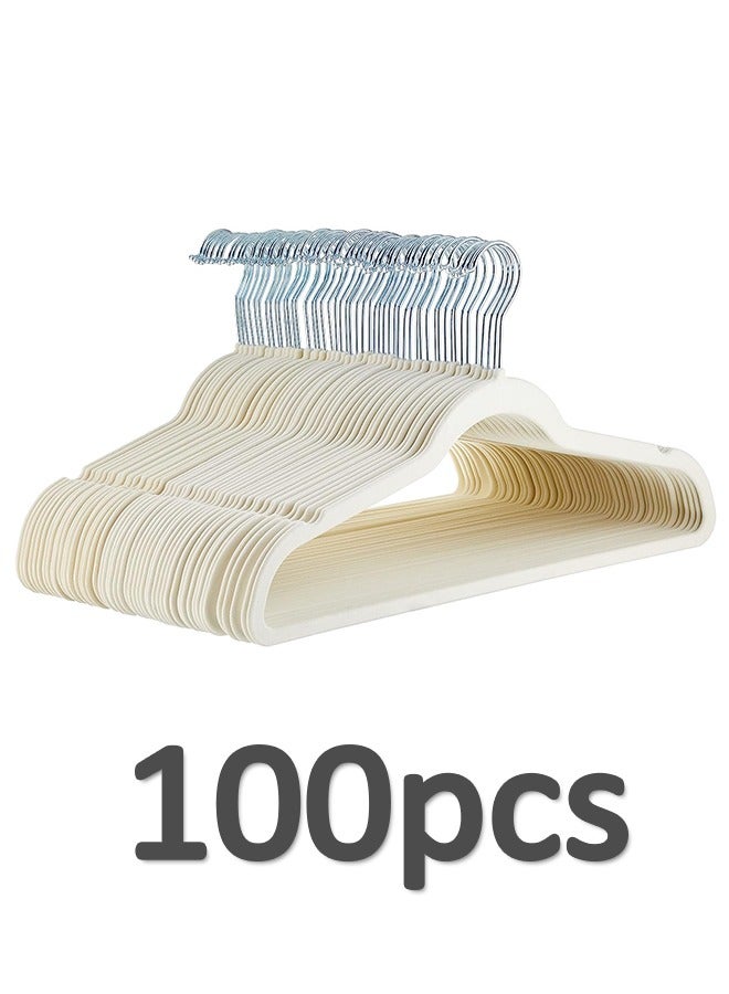 100-Pack Clothes Hangers 45cm Velvet Coat Hangers Non-Slip Space Saving Hangers Adult Hangers(Beige) - Image 1