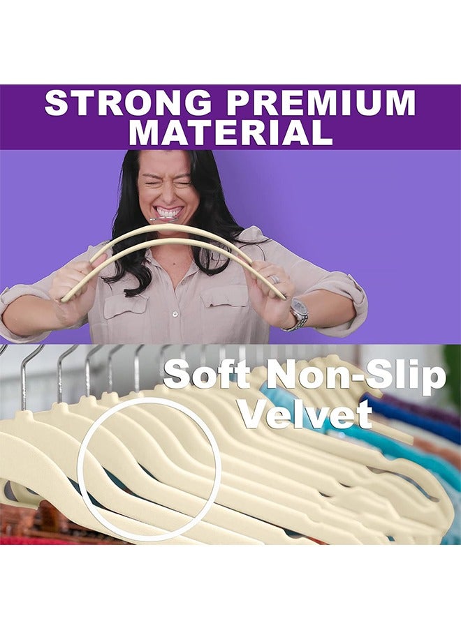 100-Pack Clothes Hangers 45cm Velvet Coat Hangers Non-Slip Space Saving Hangers Adult Hangers(Beige) - Image 4