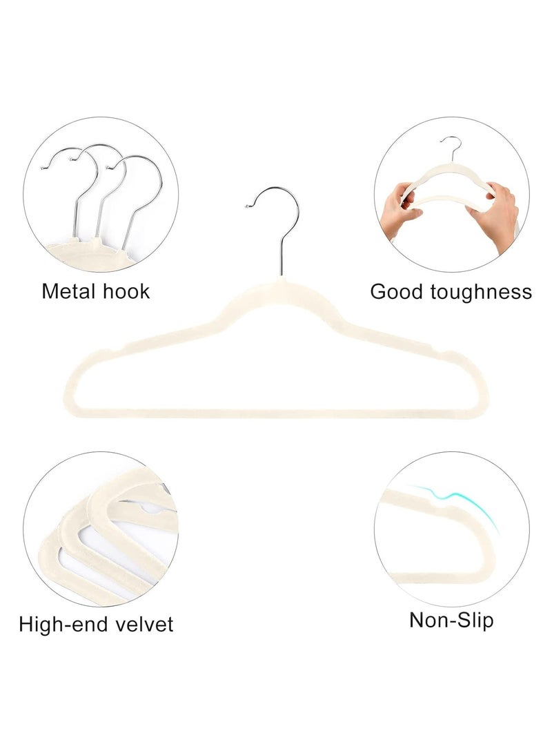 100-Pack Clothes Hangers 45cm Velvet Coat Hangers Non-Slip Space Saving Hangers Adult Hangers(Beige) - Image 2