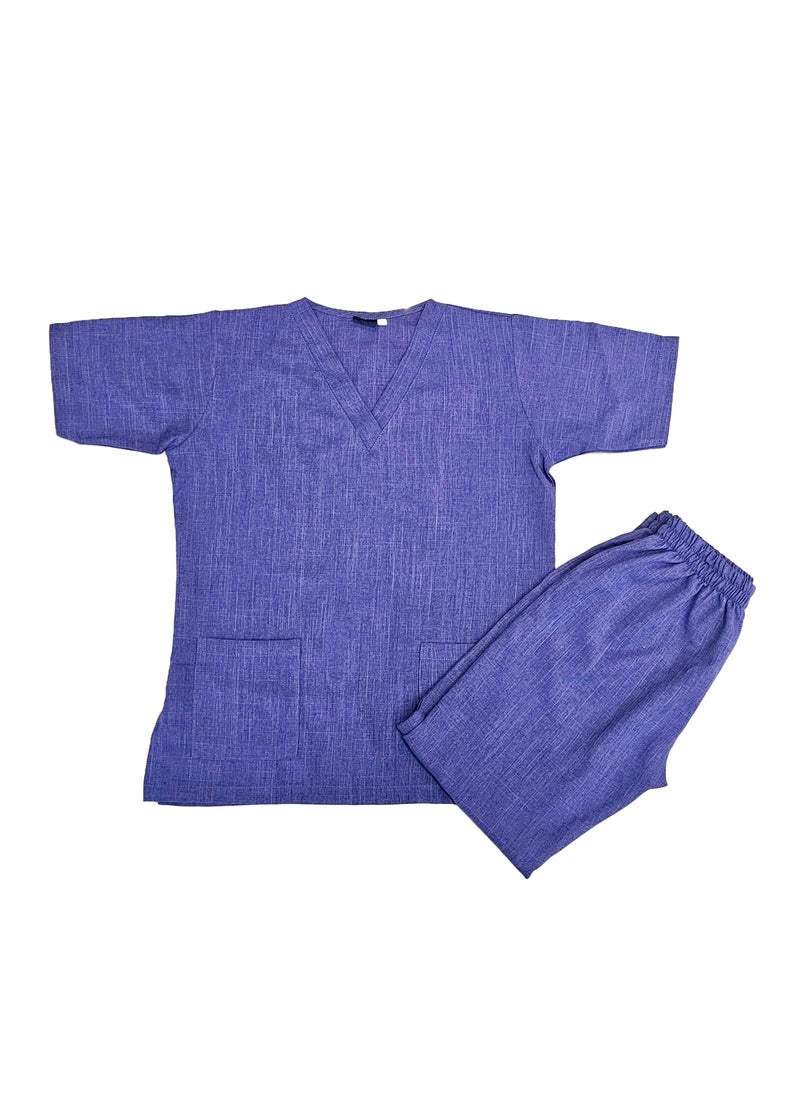 Rannah's Uniform - Melange Scrub Suit Uniform Unisex Purple V-Neck Nurse Suit Set - Image 1