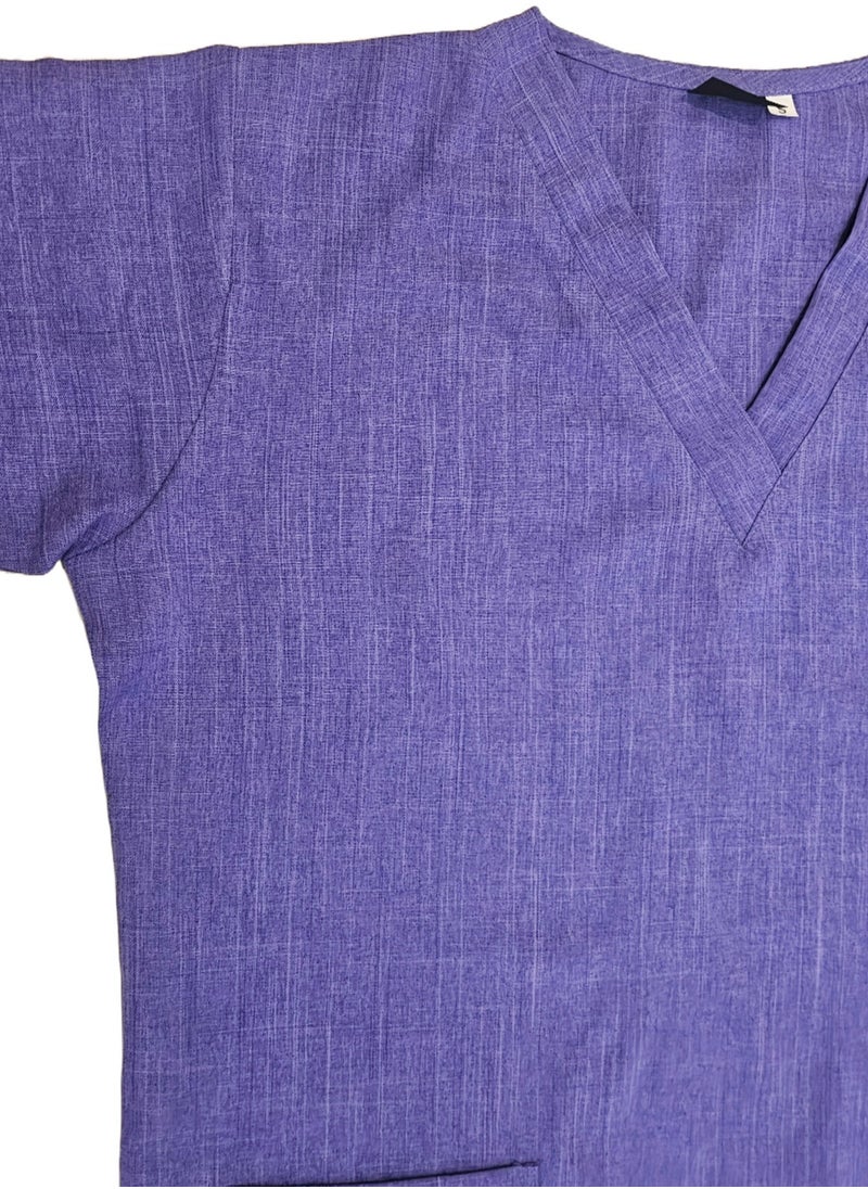 Rannah's Uniform - Melange Scrub Suit Uniform Unisex Purple V-Neck Nurse Suit Set - Image 1