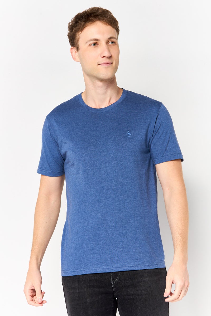 Tailorbyrd Men Crew Neck Short Sleeve Embroidered Logo T-Shirt, Slate Blue - Image 1