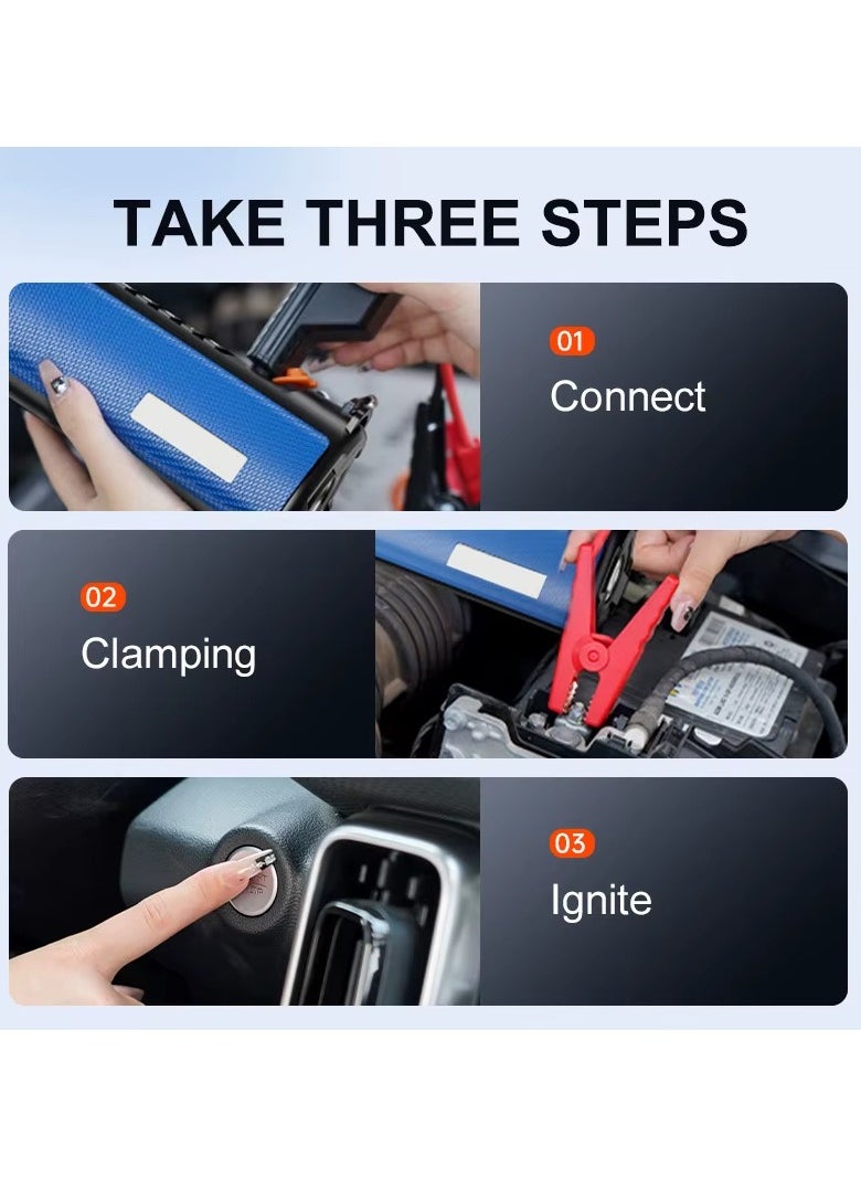 BlueFire 2000A Peak Car Jump Starter with 150PSI Air Compressor – 12V Portable Battery Booster for Cars, Trucks & Motorcycles | 10000mAh Power Bank, LED Flashlight, Smart Clamps, 5 Lighting Modes, Digital Display, Emergency Tire Inflator  - Image 5