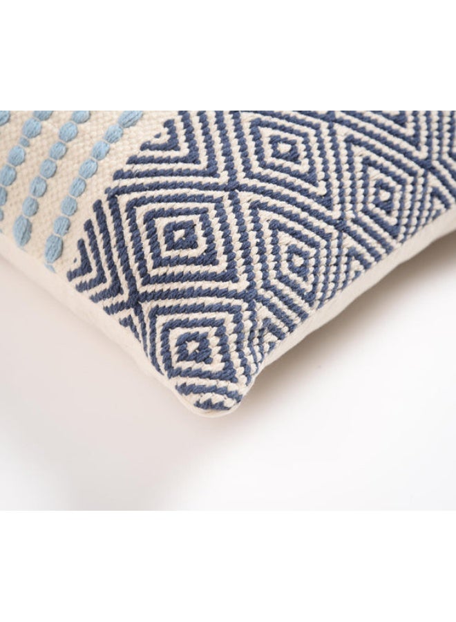 Chateaux Handwoven Cotton Cushion Cover - Blue and White - Image 2