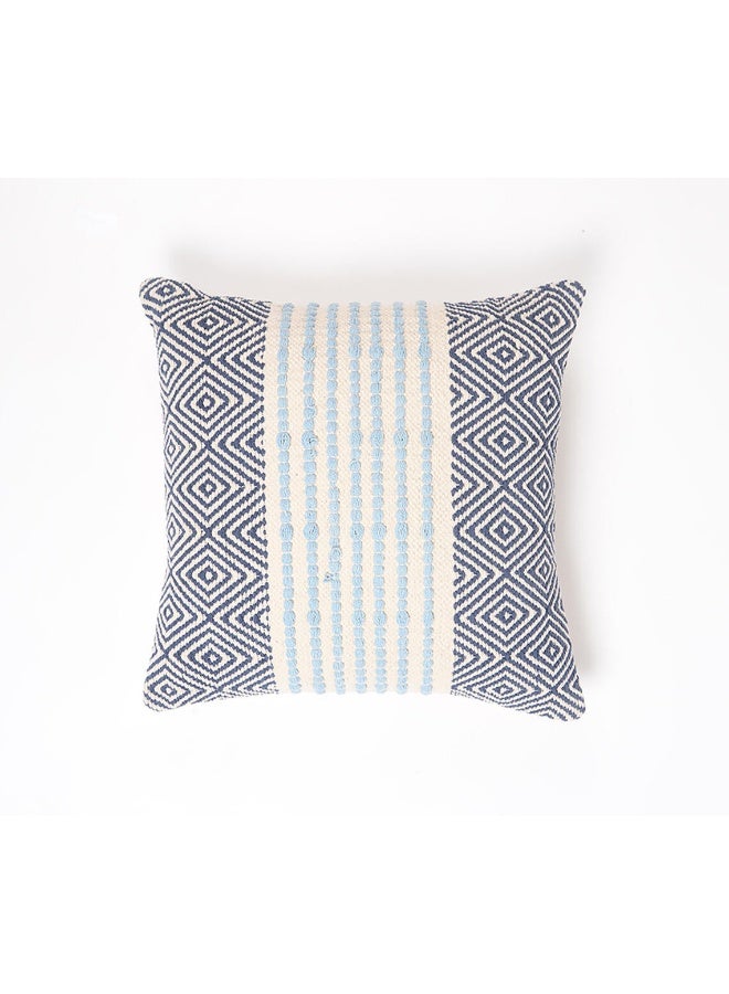 Chateaux Handwoven Cotton Cushion Cover - Blue and White - Image 1