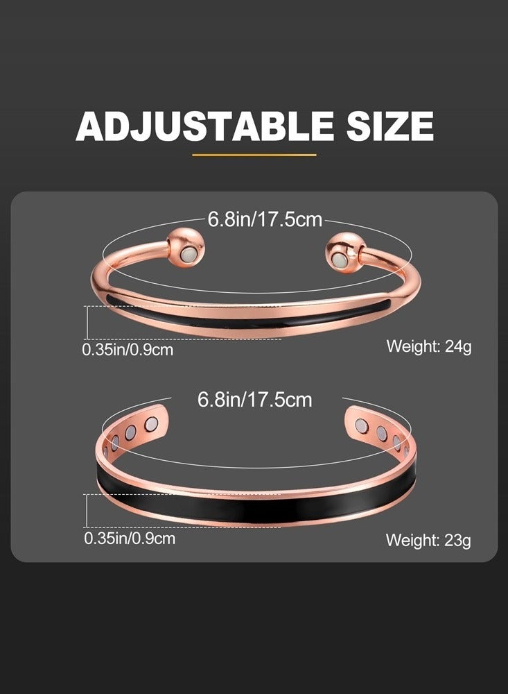 Generic Magnetic Copper Bracelet for Women,Magnetic Bracelet,6.8''Adjustable Cuff Jewerly Gift Box-2PCS(Black)  - Image 3