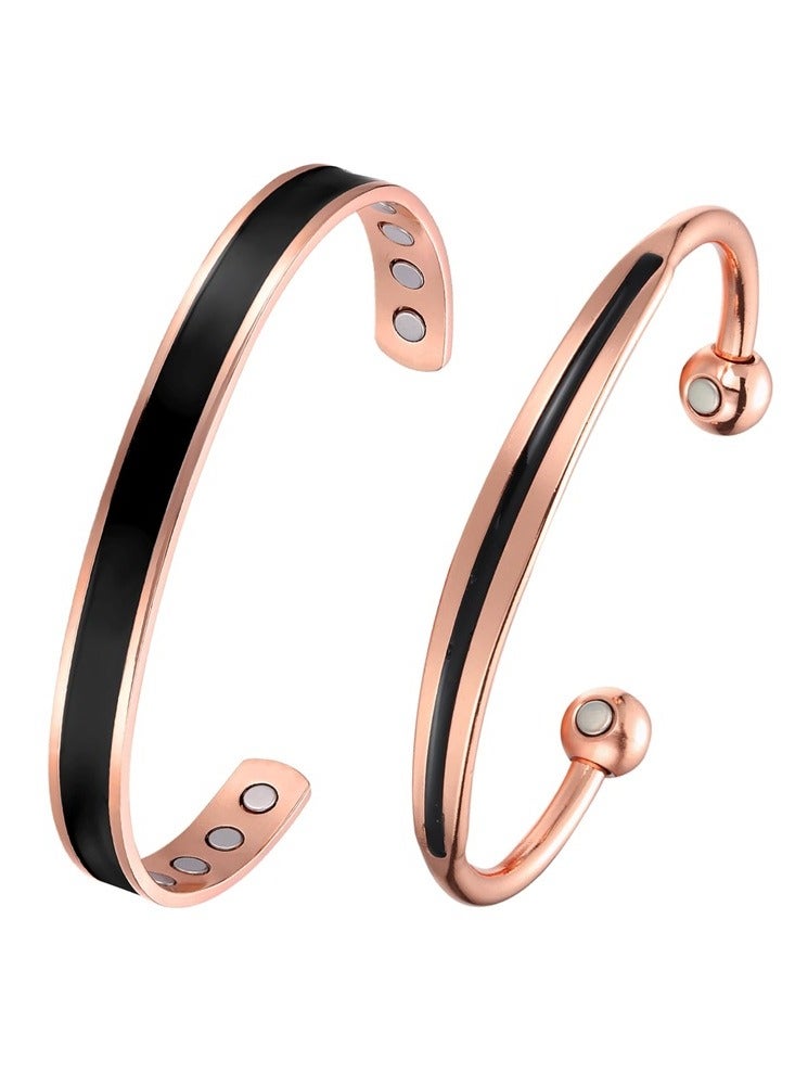 Generic Magnetic Copper Bracelet for Women,Magnetic Bracelet,6.8''Adjustable Cuff Jewerly Gift Box-2PCS(Black)  - Image 1