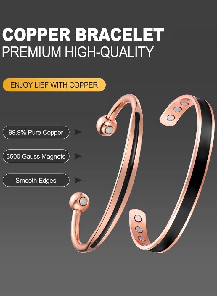 Generic Magnetic Copper Bracelet for Women,Magnetic Bracelet,6.8''Adjustable Cuff Jewerly Gift Box-2PCS(Black)  - Image 2