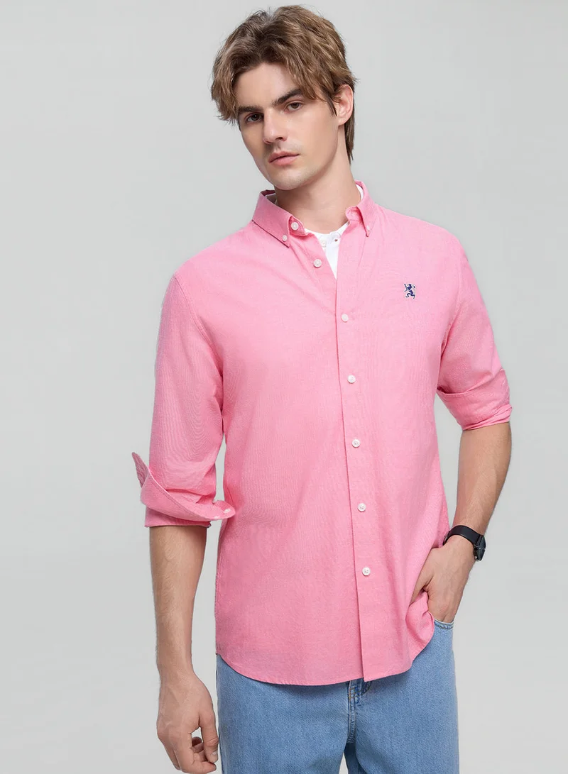GIORDANO Men’s Cotton Slim Oxford Shirt with Embroidery