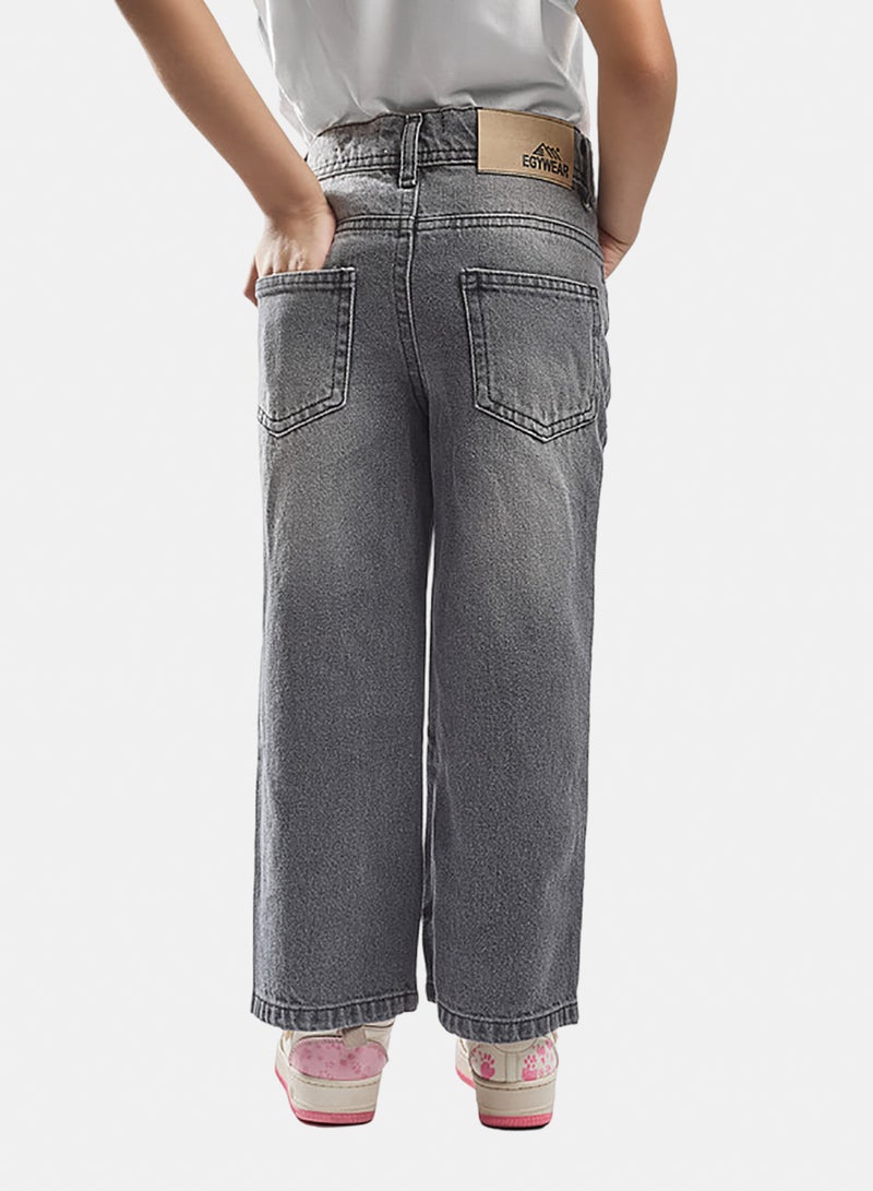 EGY WEAR Girls' dark  gray  Wide-Leg Jeans - Image 2