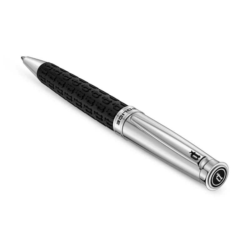 POLICE Black Silver Stainless Steel Blue Ink Ballpoint Pen for Men