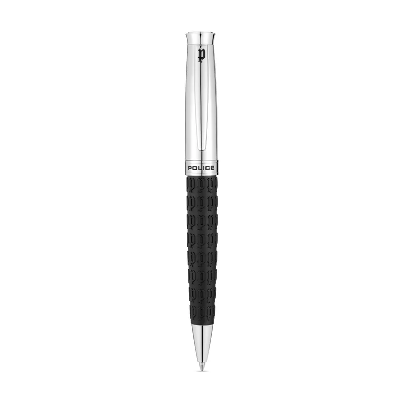 POLICE Black Silver Stainless Steel Blue Ink Ballpoint Pen for Men