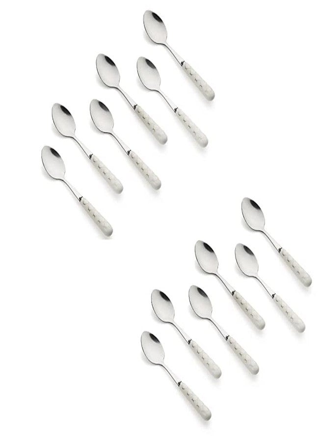 MGeezz Stainless Steel Spoons Set for Home Kitchen & Restaurant Cutlery Dinner Table Bouillon Spoon Oval Edge with Ceramic Handle Tableware Serving Spoons (Big Spoon,12) - Image 1
