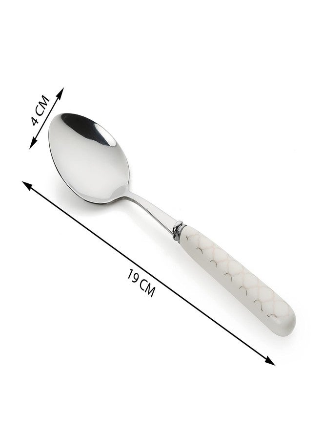 MGeezz Stainless Steel Spoons Set for Home Kitchen & Restaurant Cutlery Dinner Table Bouillon Spoon Oval Edge with Ceramic Handle Tableware Serving Spoons (Big Spoon,12) - Image 2