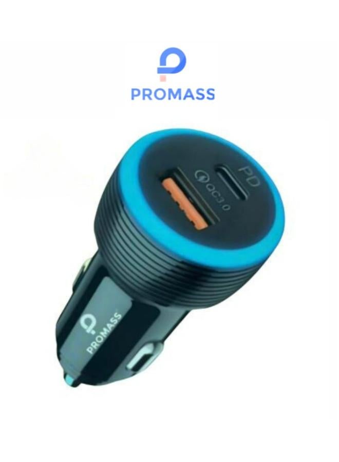PROMASS Car charger with two PD+USB ports, 63W, black, M/PM-0513, Promass brand - Image 2