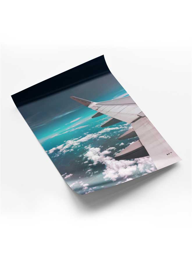 لوحة بوستر ديكور لوحة بدون فريم مع أربع قطع منفصلة من اللاصق ذو الوجهين تصميم جناح الطائرة نحو السحب غرفة النوم غرفة المعيشة وديكور المكتب - Image 1